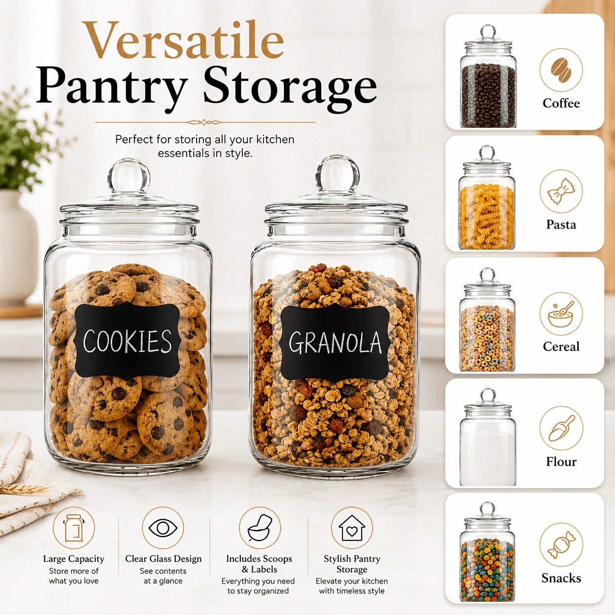 Food Snacks Label - Set di 2 barattoli in vetro